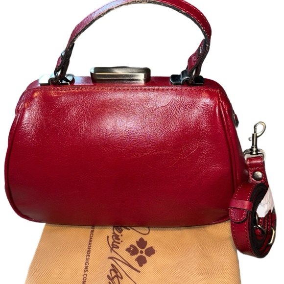 PATRICIA NASH Burnished Tooled Leather Satchel – Berry Red - detachable strap - Picture 3 of 12
